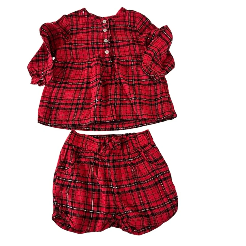 Mes Petites Cailloux Plaid Bubble Short Set